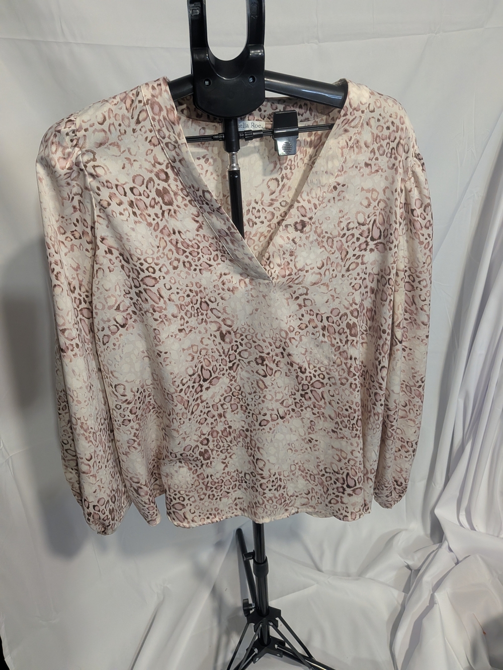 Animal-Print V-Neck Blouse in Blush Pink Has A Few Snags On The Front